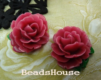 2pcs (35 x 40mm) Big Peony Cabochon Rose - Fuchsia Rouge