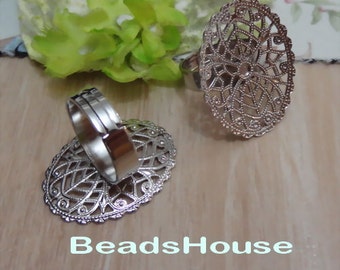 6pcs Adjustable Silver Plated Brass Ring Base (23x30 mm).NICKEL FREE
