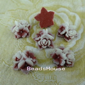 15%off - 404-25-87-CA  6pcs Beautiful Rose Cabochon - Maroon / White