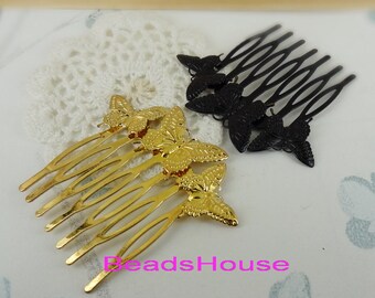 2pcs Black Coatting / Golden Plated Butterfly Hair Combs, Nickel Free