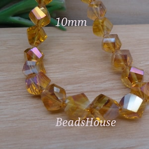 60pcs -(10mm) Diy Glass Beads Diamond Sharp  Beads -Amber A.B