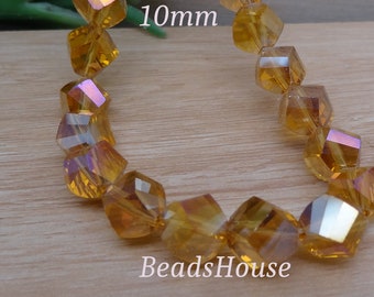 60pcs -(10mm) Perles de verre de bricolage Perles pointues de diamant -Ambre A.B