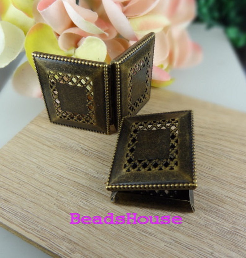 Nickel Free No Hook 20/% off LK-100-SQ 1pcs Antique Brass Silver Plated Book Shape Locket