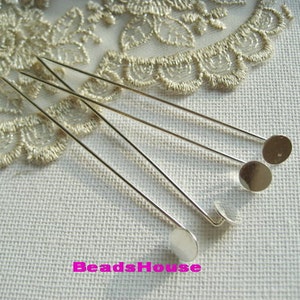 24pcs ( 70mm) White Silver Plated Stick- Pin With 8mm Pad  and Cover -Nickel Free