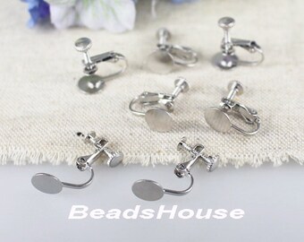 24pcs (12pairs ) Silver Plated Earring Clips with 8mm pad / Earring Clip (EC-002)
