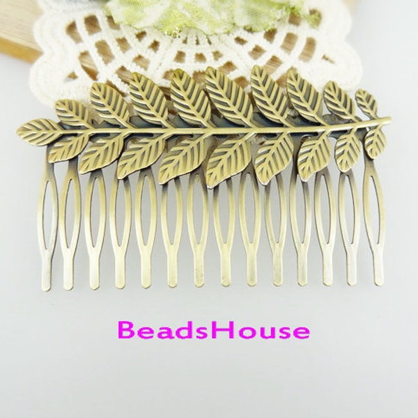 2pcs - High Quality Antique Bronze Brass Leaves Pad 14 Teeth Barrette Hair Combs-Nickel Free