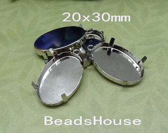 8pcs-(20x30mm)Silver Plated on Brass Cabochon Setting Base with 4 buckles,30x40mmSetting