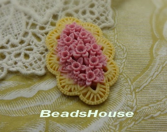 20% OFF 331-00-317-CA  2pcs  Pretty Flower  Garden Cabochon - Almond / Rose