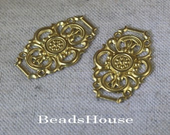 12pcs - (20 x 30mm) Raw Brass Stamping Filigree ,Nickel Free