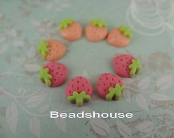 SB-00-CA  12pcs (12x15mm) Beautiful Strawberries Cabochon -Pink and Peach