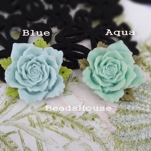 600-00-CA 4pcs Pretty Big Rose Cabochon - Aqua / Azul