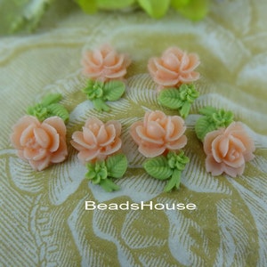 335S-00-CA 10pcs (5pairs) 12 x18mm Beautiful Roses W/Leaf Cabochon-Pink