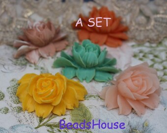 20%off 34-Mix -C  5pcs Hight Quality Cabbage Rose Cabochon - Assorted Colors-A