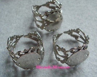 RR-700-SI  8Pcs(1 2mm Pad) Adjustable Silve Plated Ring.W/12mm Blank-Nickel Free