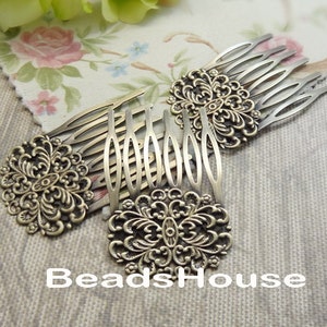 20%OFF - 8pcs-(32 x 50mm) Antique Brass/Silver Plated  Filigree Hair Combs, Nickel Free
