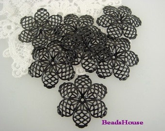 10 Pcs Black Coating 6 Petal Filigree ,Nickel Free