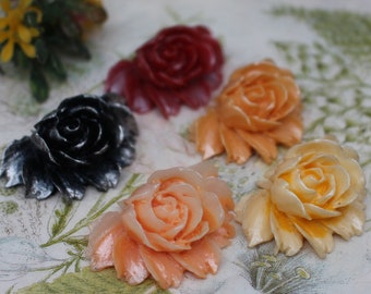 34-00-Mix-F  5pcs Hight Quality Cabbage Rose Cabochon - Assorted Colors-F