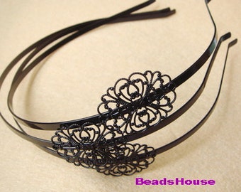 5pcs Black Coating Filigree Pad Headband- 4mm Wide