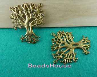 4pcs -(30x30mm) Raw Brass Tree Filigree Stamping Pendant/Charm,Nickel Free