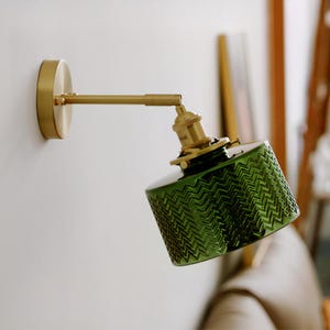 Plugin Wall Sconce, Green Glass Wall Lamp, Green Glass Wall Light Fixture, Modern Bedside wall Lamp