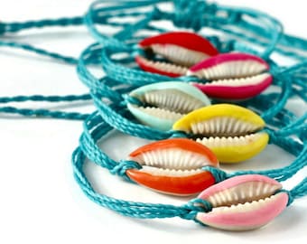 3x Set pulseras de perlas COWRIE SHELL Amistad Con Cuentas De Cristal Rojo Jewellery UK