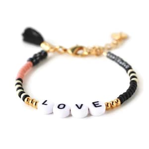 Love bracelet, custom letter bead bracelet, pink friendship bracelet with chain extender, personalized jewelry gift for her