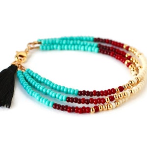 Western style multicolored beaded friendship bracelet with tassel, boho gifts for her