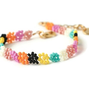 Colorful friendship bracelet with tiny flowers, gift for her