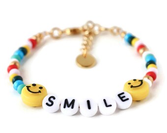 Smile beaded bracelet, custom word colorful friendship bracelet, cute personalized gift for her