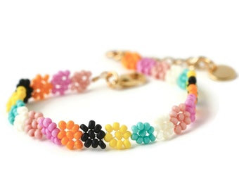 Colorful friendship bracelet with tiny flowers, gift for her