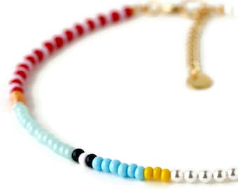 Half pearl half multi-colored glass seed beads choker