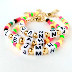 Custom beaded name or initial bracelet, rainbow stacking bracelets, unique gifts for kids