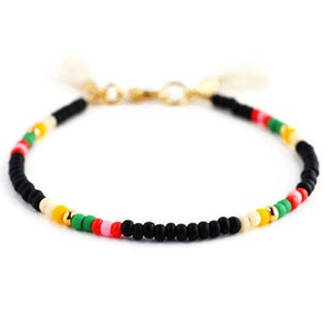 Seed bead rasta bracelet with tassels, gift for her and him