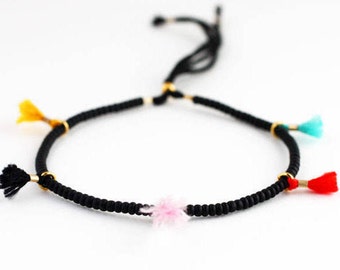 Tiny rainbow tassel bracelet, dainty deed beads bracelet, jewelry gifts for her, string bracelet