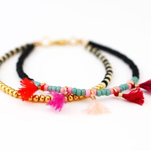 Seed Bead Stacking Friendship Bracelet With Pink Red Tassels, Colorful ...