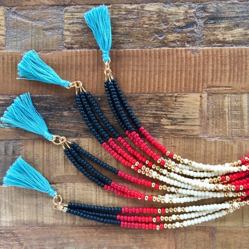 Multi strand friendship bracelet in black red gold, southwestern tassel jewelry for women, gifts for her image 7