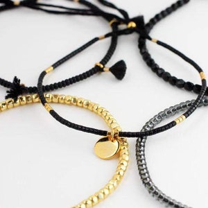 Set of 5 black and gold delicate stacking bracelets, string bracelets, gift for friend image 4