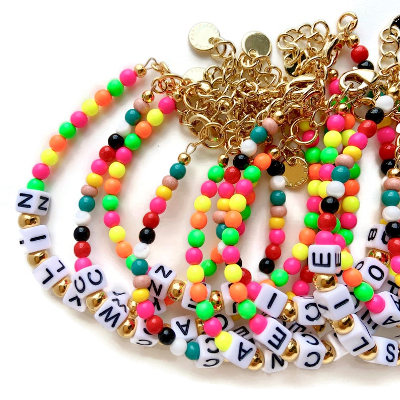 Beaded Name Bracelet for Kids Colorful Custom Word Beaded Etsy