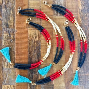 Multi strand friendship bracelet in black red gold, southwestern tassel jewelry for women, gifts for her image 6