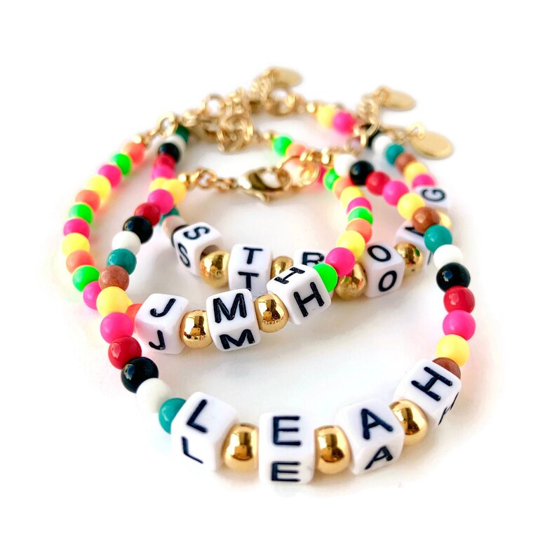 Beaded Name Bracelet for Kids Colorful Custom Word Beaded Etsy