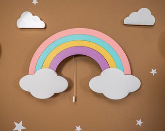 Handbemalte Regenbogen Babyzimmer Lampen, Nachtlicht fürs Kinderzimmer, Wanddekoration, Wandleuchte, Geschenk für Kinder