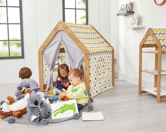 Montessori Spielhaus Kinderbett Zelt aus Holz | Indoorspeelgoed voor kinderzimmer | Spielhaus Betthimmel | Kinderspeelgoed Naturholz