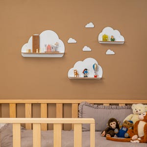 Wolken Wandregal Set Kinderzimmer Holz | 3er Cloud Regal Babyzimmer Deko | Wandregal Wolke Nursery Shelf Kinder Regal