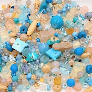 Champagne Turquoise Tide Premium Coastal Boho Glass, Shell Bead Mix in FREE Craft Box. 30/50/100g bead kits for jewelry making, DIY Crafting