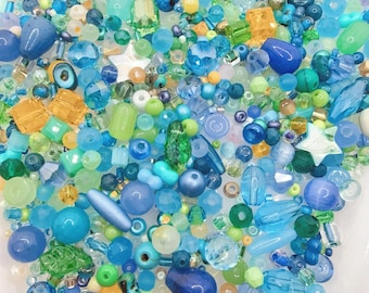 Seaglass Tidepool Premium Glass Bead Mix in Craft Storage Box. Boho Calming Coastal. Curated Beads for Jewelry Making, DIY Crafts 30/50/100g