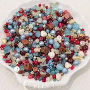 Nomad's Compass Glass Bead Mix with Gemstone Accents in Storage Box. Boho Red Blue Cream beads for Jewelry Making, DIY Bracelets & Crafts