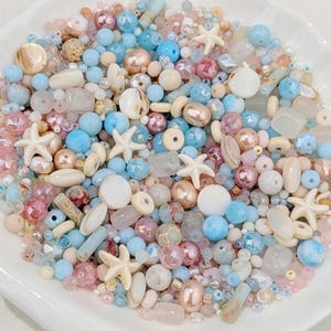 Costal Sorbet Glass Bead Mix with Shell Gemstone Accents in Storage Box. Pastel Beach Mix for Jewelry Making, Creative DIY Crafts 30,50,100g image 2