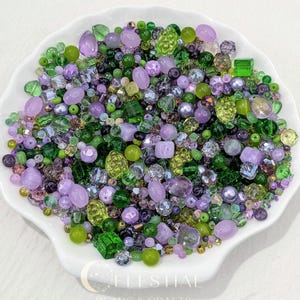 Enchanted Vineyard Glass Bead Mix with gemstones accents in Storage Box. Violet Green Bead Soup for Jewelry Making, DIY Bracelets & Crafts