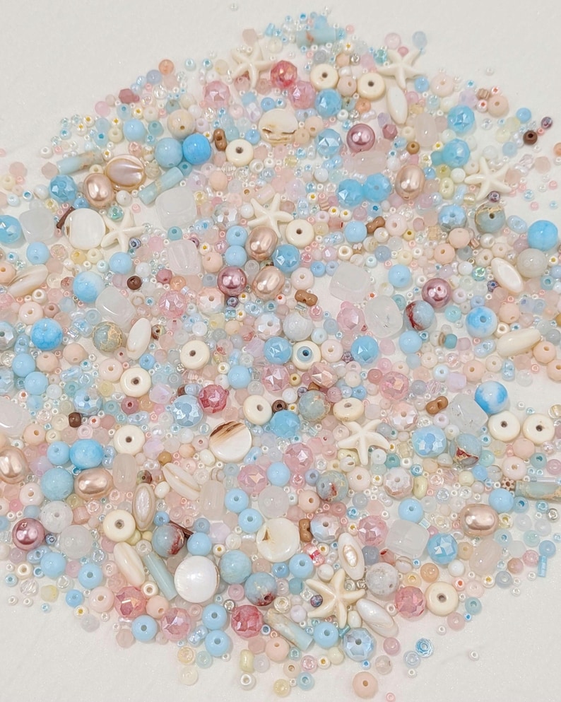 Costal Sorbet Glass Bead Mix with Shell Gemstone Accents in Storage Box. Pastel Beach Mix for Jewelry Making, Creative DIY Crafts 30,50,100g image 9