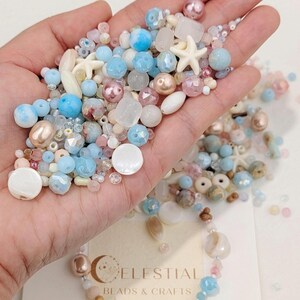 Costal Sorbet Glass Bead Mix with Shell Gemstone Accents in Storage Box. Pastel Beach Mix for Jewelry Making, Creative DIY Crafts 30,50,100g image 5
